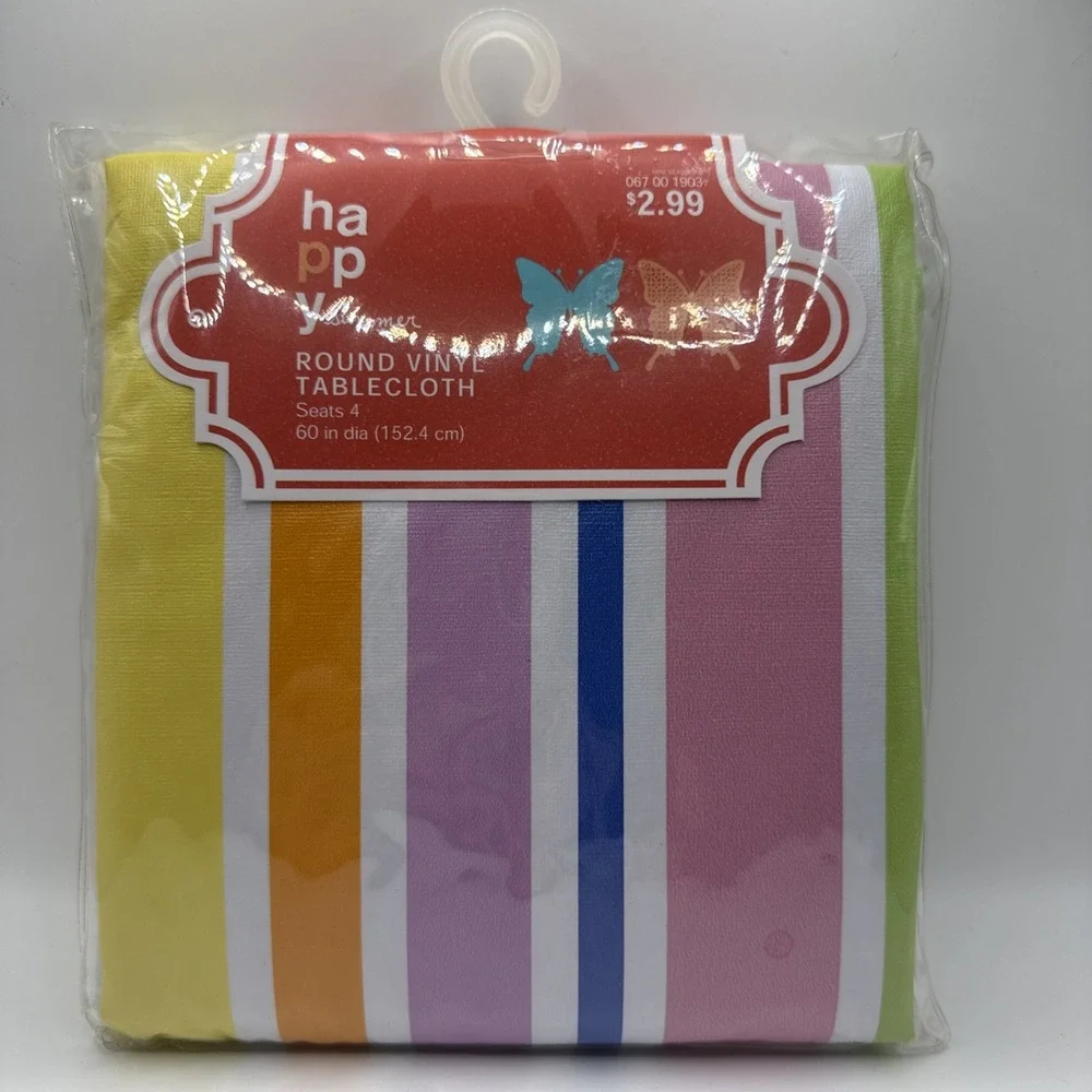 Target Happy Summer Striped Multi Color Round Tablecloth 60